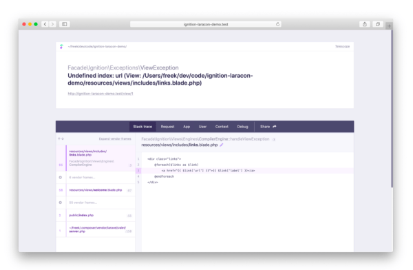 Ignition ist die neue Error Seite für Laravel